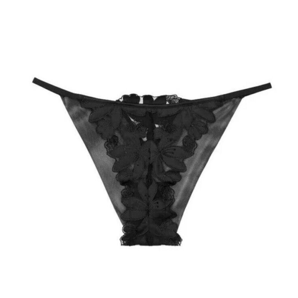 NWT Victoria's Secret Very Sexy Brazilian Panties Black Floral Embroidered Sz M